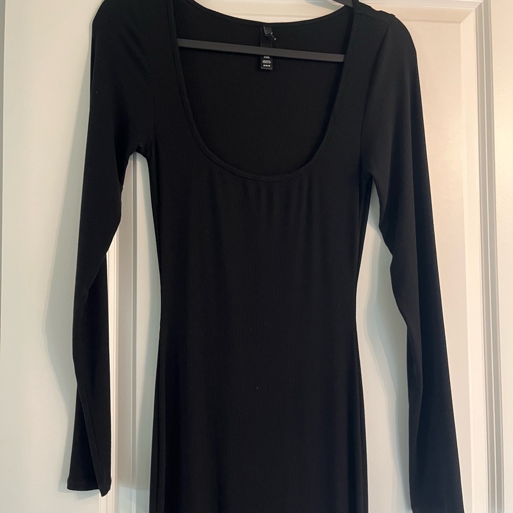 Skims Black Long Sleeve Scoop Neck dress